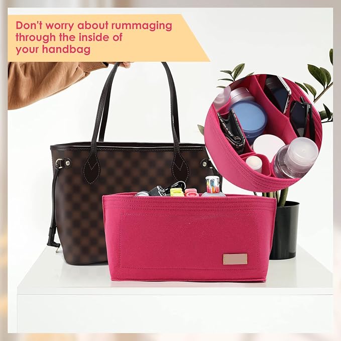 Purse Organizer Insert with Base Shaper Compatible with neverfull MM, Speedy 30 and More,Bag Organizer Insert for Luxury Tote Bags,L/Rose - Image 4