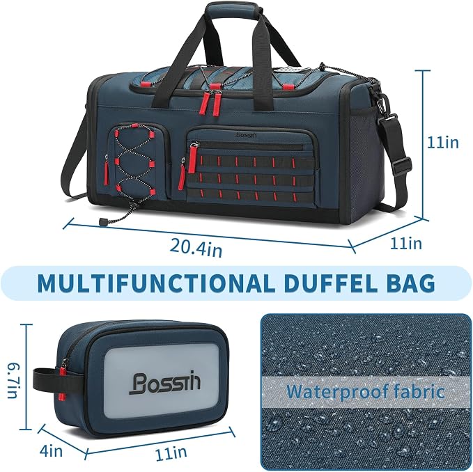 Bosstin Gym Bag for Men & Women,45L Travel Duffle Sports Duffel Bag Gym Weekender Overnight Backpack with Shoe Compartment (Blue) - Image 2
