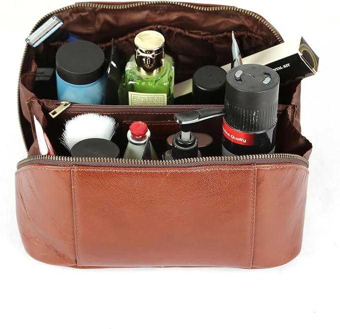KomalC Luxury Leather Men’s Toiletry Travel Bag – Handmade Shaving Kit with Waterproof Interior, Spacious Storage & Carry Handle – leather travel Kit Bag for Men & Women (Wine) - Image 6