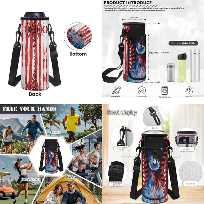 Baseball Backpack 4 Pieces American Flag School Backpack with Lunch Bag Handbag Pencil Case Water Bottle Sling Bag Elementary Middle Rucksack Travel Bookbag - Image 5