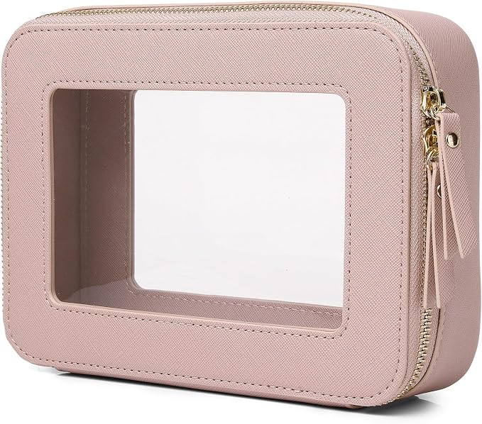 Pinkmik Clear Makeup Bag for Women Waterproof Travel Cosmetics and Toiletries Case Portable Makeup Oaganizer Bag Clear Car Bag with Zipper (Pink, M) by Pinkmik