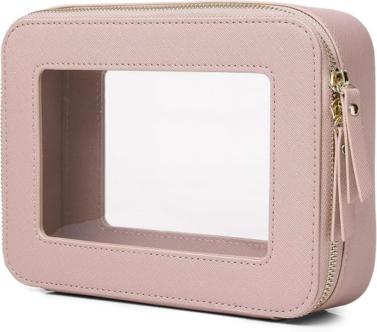 Pinkmik Clear Makeup Bag for Women Waterproof Travel Cosmetics and Toiletries Case Portable Makeup Oaganizer Bag Clear Car Bag with Zipper (Pink, M) by Pinkmik