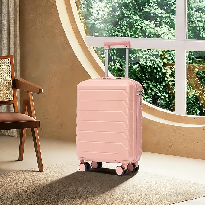 GDFStudio 20" ABS Hardshell Checked Luggage, Medium Capacity Travel Suitcase with Scratch Resistant Surface, 360° Silent Spinner Wheels, Combination Lock, Telescopic Handle and Side Hooks, Pink - Image 3