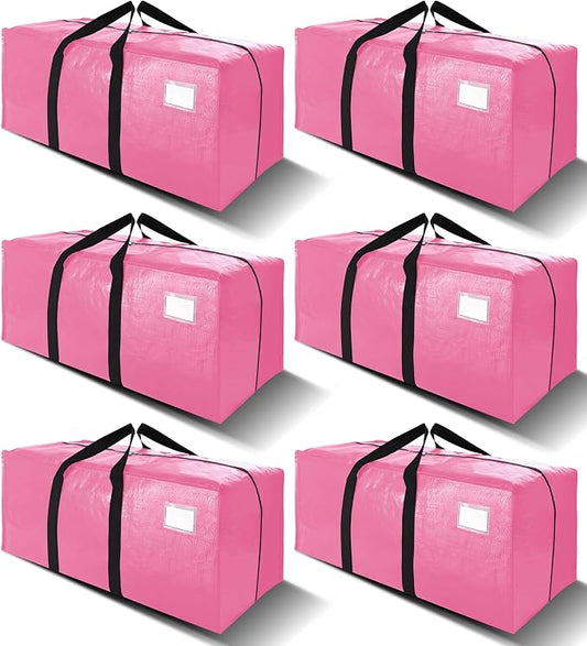 VELVETSURE 6 Pack Heavy Duty Large Moving Bags W/Backpack Straps - Strong Handles & Zippers, Storage Totes For Space Saving, Fold Flat, Alternative to Moving Box and Storage Bin, Pink by VELVETSURE