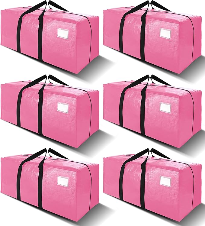 6 Pack Heavy Duty Extra Large Moving Bags W/Backpack Straps - Strong Handles & Zippers, Storage Totes For Space Saving, Fold Flat, Alternative to Box and Bin (40 gal, Pink) by VELVETSURE