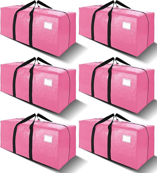 VELVETSURE 6 Pack Heavy Duty Large Moving Bags W/Backpack Straps - Strong Handles & Zippers, Storage Totes For Space Saving, Fold Flat, Alternative to Moving Box and Storage Bin, Pink by VELVETSURE