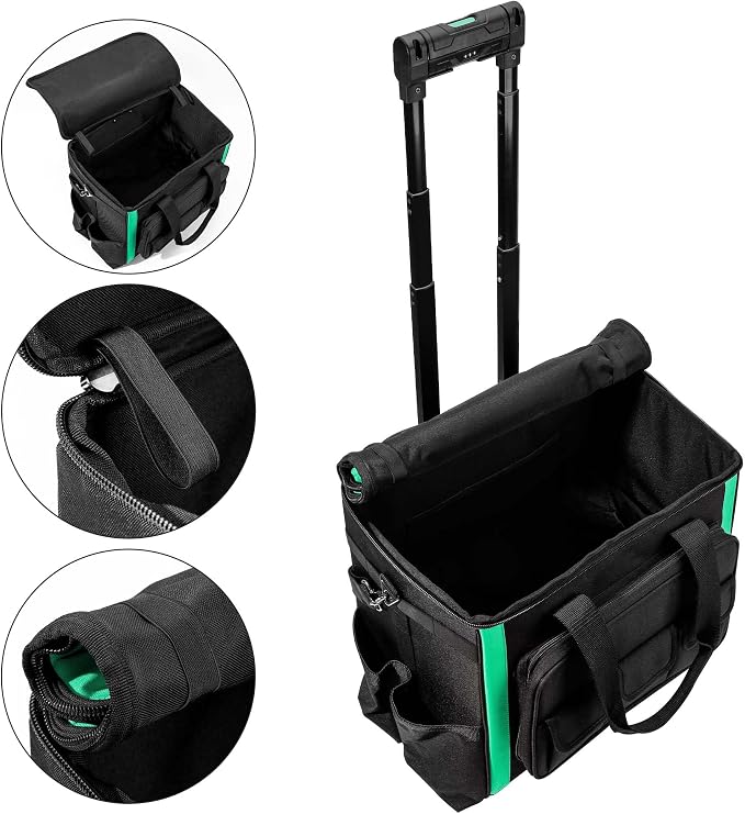 Amazon Basics Tool Storage Rolling Bag with LED Light, 20 Pockets, Adjustable Shoulder Strap, Black - Image 2