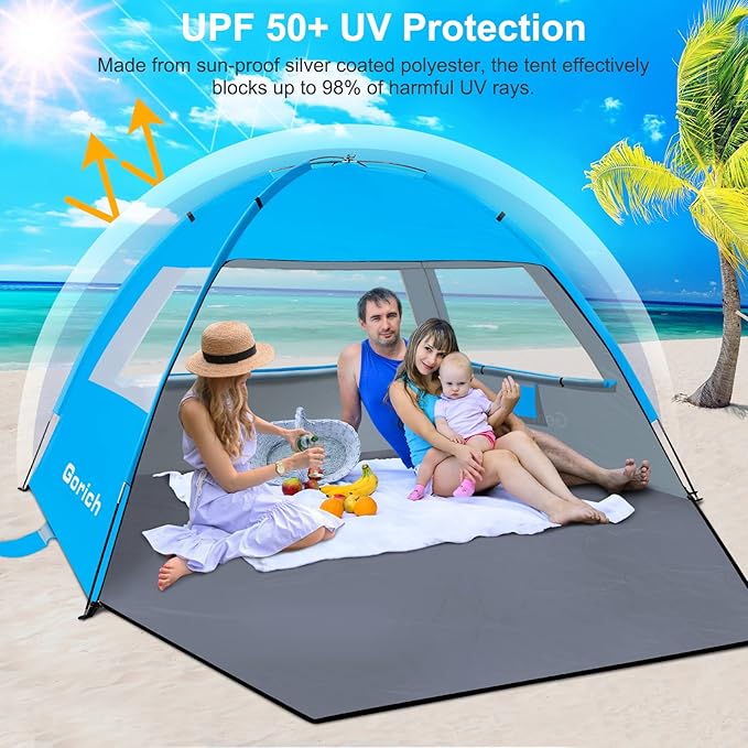 Gorich Beach Tent Sun Shelter for 3/4/6/8/10 Person with UPF 50＋ UV Protection, Lightweight & Easy Setup Beach Shade Canopy, Portable Beach Shade Tent Beach Cabana - Image 3