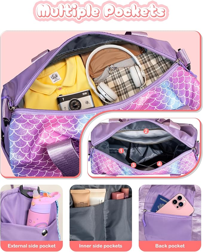 8 Year Old Girl Birthday Gift -Girl Gym Bag with Shoe Compartment, Kid Personalized Weekender Pool Bags, Initial Travel Tote with Makeup Pouch, Valentines Day Gift for Girls (Letter R) - Image 5