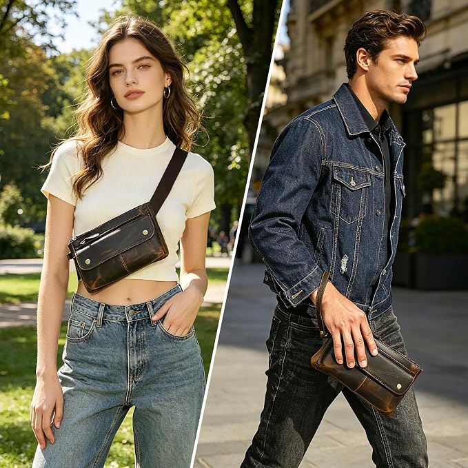 Genuine Leather Hiking Riding Travel Fanny Waist Pack Small Phone Pouch For Men Women FB811-29 (100% Leather-The 8136 Brown) - Image 8