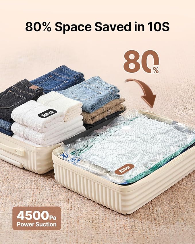 Vacuum Seal Bags for Clothing Travel with Rechargeable Cordless Pump, VINTAR 20 Pack Space Saver Vacuum Storage Bags Set (5XL/5L/5M/5S) for Clothes, Travel Compression Bags for Luggage and Suitcase - Image 4