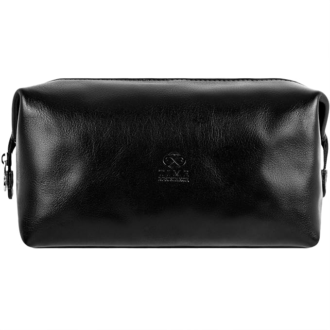 Time Resistance Leather Toiletry Bag - Italian Cosmetic Case Dopp Kit (Black) by %E2%80%8E