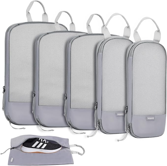 Voova 6 Set Compression Packing Cubes, Travel Accessories Expandable Packing Organizer Bags Set for Carry on Suitcase, Durable Luggage Packing Cubes for Travel Essentials,Grey by Voova