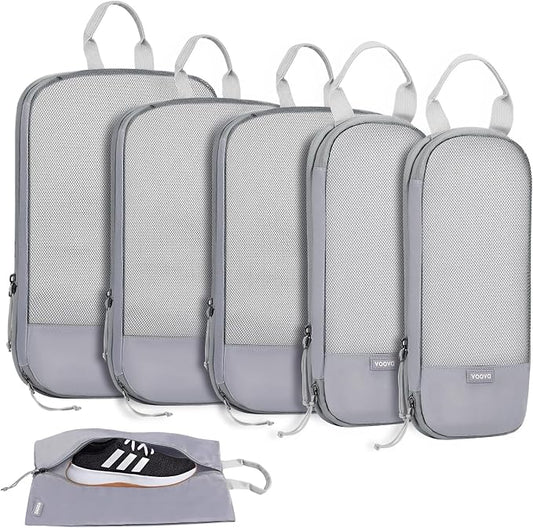 Voova 6 Set Compression Packing Cubes, Travel Accessories Expandable Packing Organizer Bags Set for Carry on Suitcase, Durable Luggage Packing Cubes for Travel Essentials,Grey by Voova