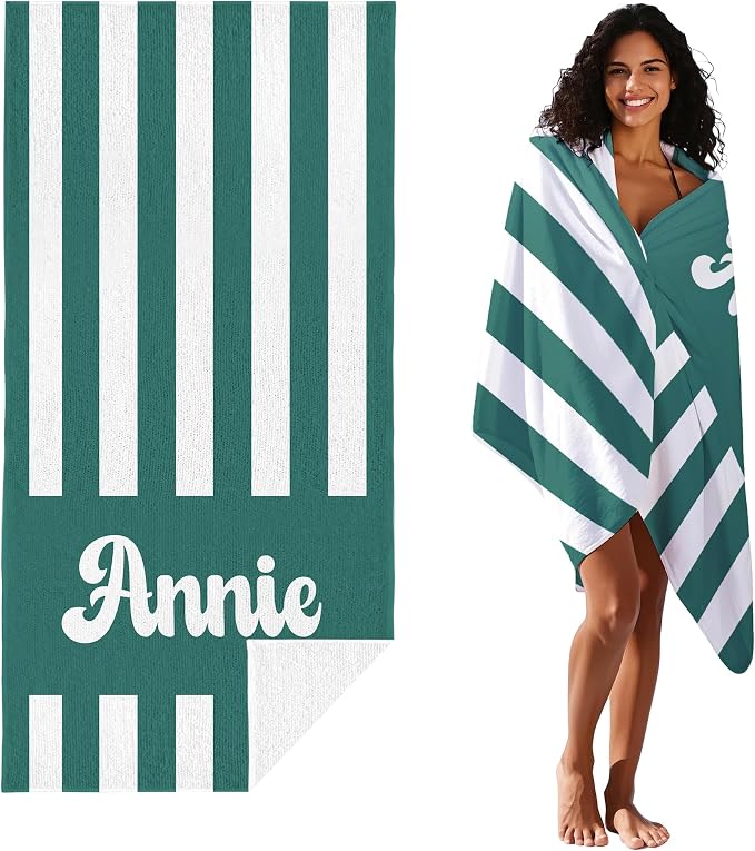 JML Personalized Beach Towel with Name, Custom Cabana Stripe Beach Towel, Customized Microfiber Pool Towel, Quick Dry & Absorbent Swim Towel for Adult,Mother's Day, Birthday, Summer Holiday,Vacation - Image 3