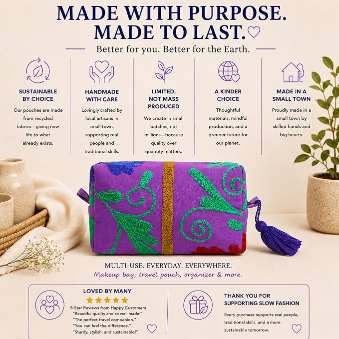 Huar Travel Makeup Bag- Large Capacity Cosmetic Bags for Women - Water Resistance Lining Portable Pouch & Open Toiletry Bag - Perfect Girls Makeup Organizer for Travel Essentials (Purple) - Image 5