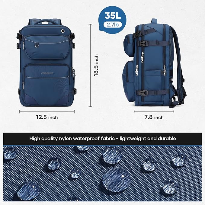 Maelstrom Travel Backpack for Men Women, 35L Carry on Backpack for Traveling on Airplane,with Belt Bag&Shoe Compartment,Waterproof Laptop Backpack fit 17”Laptop-Navy Blue, Large - Image 3