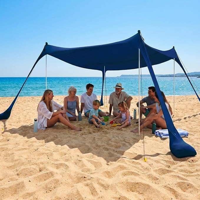 COMMOUDS Beach Tent Sun Shelter - UPF50+ Pop Up Beach Canopy with Sandbags & Sand Shovel & Windproof Poles, Portable Sun Shade for Beach, Camping, Picnics, Backyard by COMMOUDS