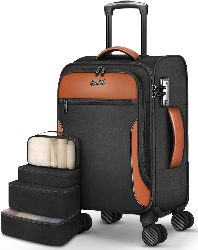 Carry On Luggage 22x14x9 Airline Approved, 20 Inch Softside Suitcase with 4 Pcs, Lightweight Luggage for Women Men with TSA Lock and 4 Spinner Wheels, Soft Side Carry-on Suitcases for Travel by TagerTrek