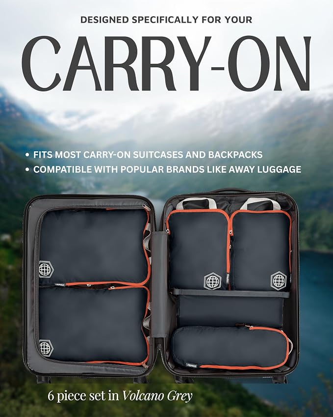 Compression Packing Cubes for Travel, 6-Piece Lightweight Packing Cubes Set for Carry-On Luggage & Backpacks – TRIPPED Travel Gear (Grey and Orange) - Image 7