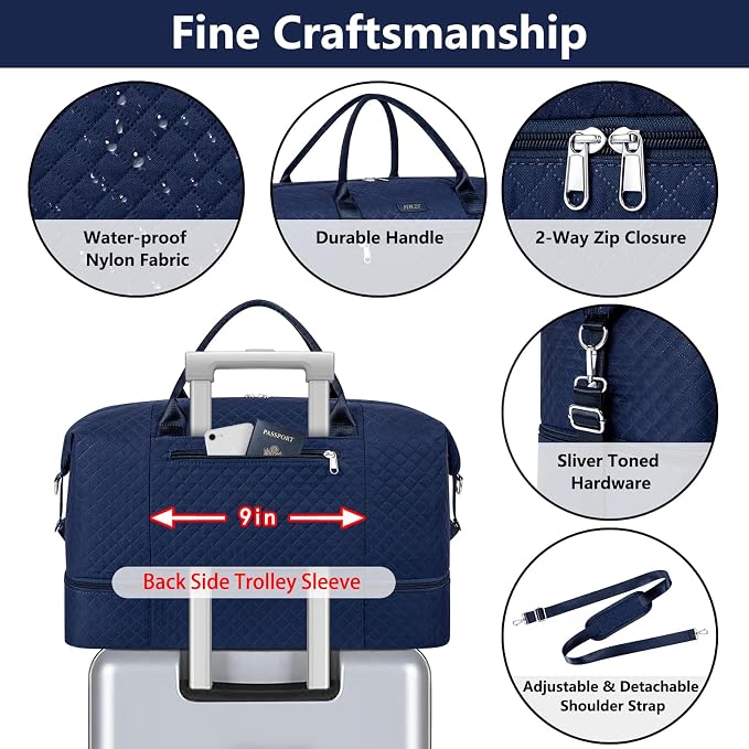 ITIEZY Weekender Overnight Bag for Women - Large Travel Duffel Bag with Shoe Compartment, Gym Duffel Bag Hospital Bag Carry On Tote Bags for Airplanes with Crossbody Bag Toiletry Bag 3Pcs Set - Image 5