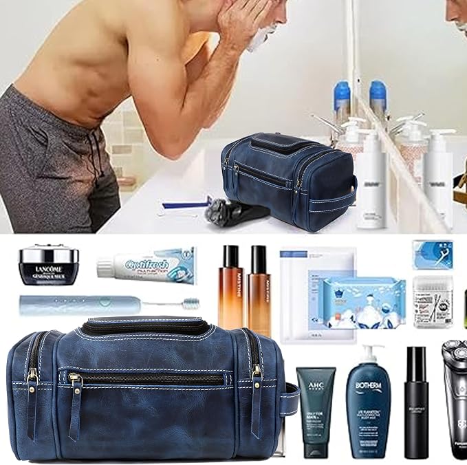 VC VINTAGE COUTURE Leather Toiletry Bag for Men Extra Large Leather Men's Toiletry Bag for Traveling Real Leather Dopp Kit for Men Leather Shaving Bag for Travel - Image 2