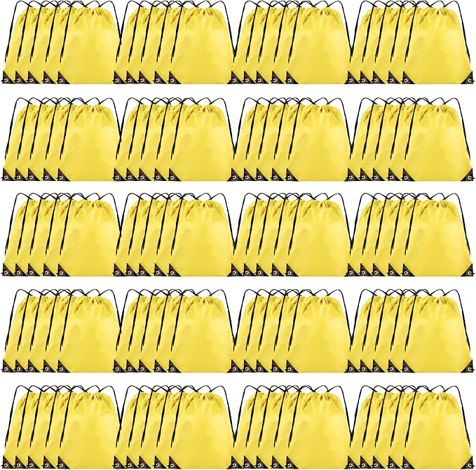 Grneric 100 Pieces Drawstring Backpack Bulk Cinch Sackpack Ployster Drawstring Bags for Gym Party Trip(Yellow) by Grneric