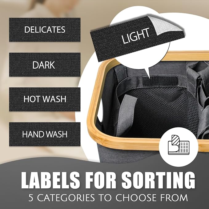 laundry hamper with lid, 6 inner bags with 10 labels - Image 7