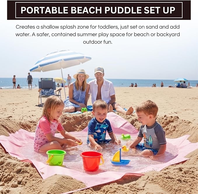 2-in-1 Kids, Baby & Infants Beach Pool & Waterproof Picnic Blanket - Large 6.5' Portable Paddling, Pool & Play Mat & Waterproof Carrying Bag, Outdoor Summer Gear, Toddle, Child & Kid, Coral Pink Peony - Image 2