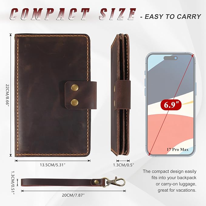 Handmade Genuine Leather Family Passport Holder | Travel Document Organizer Holds 4 Passports | Vintage Wristlet Wallet with Credit Card Slots (D.Brown) - Image 2