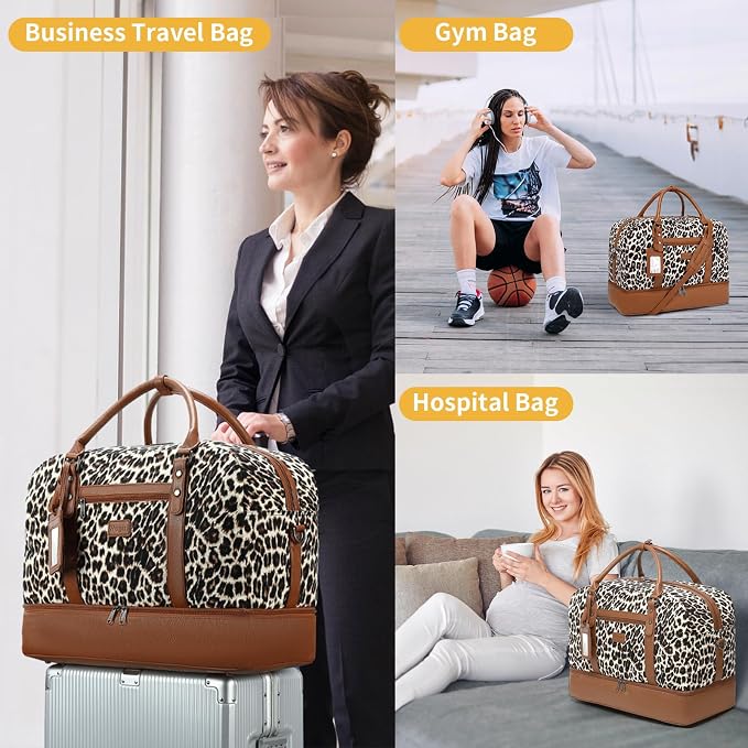 Wogarl 4PCS Weekender Bags for Women Large Overnight Weekend Travel Duffel Carry on Shoulder with Shoe Compartment Canvas Toiletry Bag for Travel Business Gym - Image 6