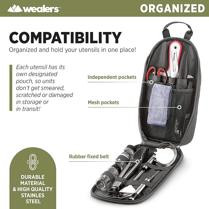 Wealers Camp Kitchen Cooking Utensil Set Travel Organizer Grill Accessories Portable Compact Gear for Backpacking BBQ Camping Hiking Travel Cookware Kit Water Resistant Case - Image 7
