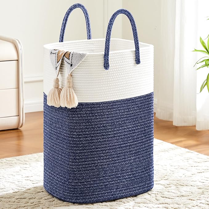 Laundry Basket,Woven Cotton Rope Laundry Hamper,Versatile Storage for Dirty Clothes,Baby Toys,and Blankets in Bathroom, Nursery,and Living Room (Blue, 60L) by Artfeel