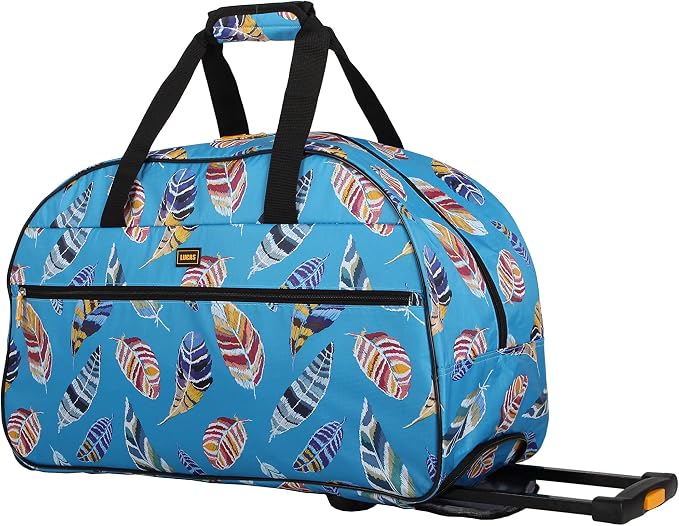 LUCAS Designer Carry On Luggage Collection - Lightweight Pattern 22 Inch Duffel Bag- Weekender Overnight Business Travel Suitcase with 2- Rolling Spinner Wheels (IN FLIGHT TURQUOISE, 22in) - Image 2