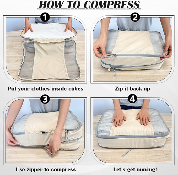 Extra Large Compression Packing Cubes, 2 Set Compression bags for Travel Packing Organizer, Expandable Compression Cubes for Travel, Beige Mesh - Image 4