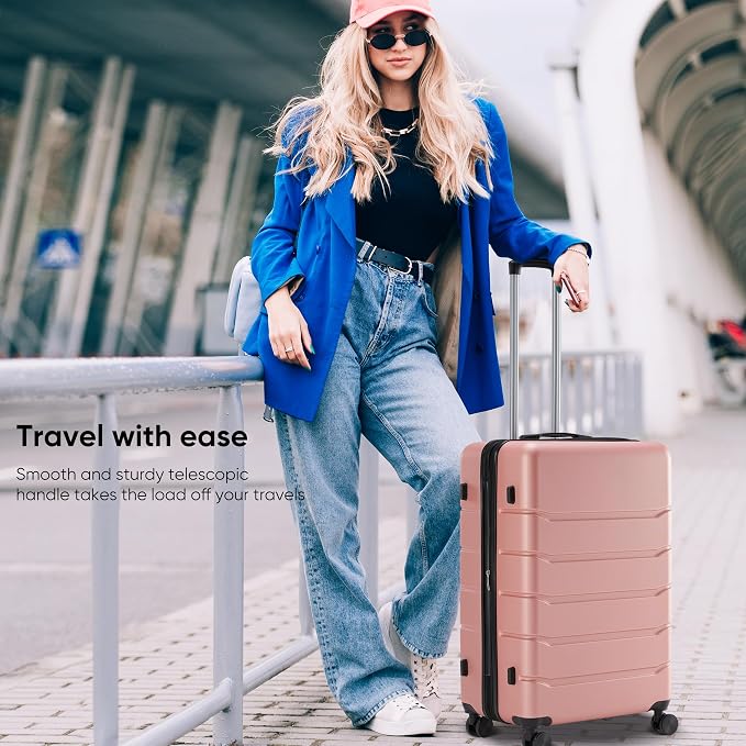 OLIXIS 24 Inch Luggage, Hardside Suitcase with Spinner Wheels, Lightweight ABS Hard Shell Checked Luggage, TSA Approved Lock, Expandable Medium Suitcase for Travel & Business–Pink - Image 2