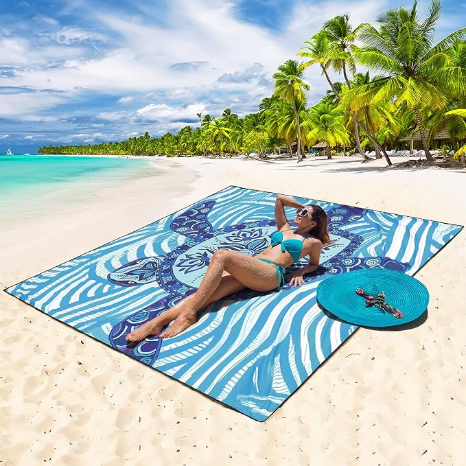 WIWIGO Beach Blanket Waterproof Sandproof Beach Mat 79" X 83"/10'x9'for 2-8 Adults Quick Drying Outdoor Picnic Mat Beach Accessories for Travel, Camping, Hiking - Image 4