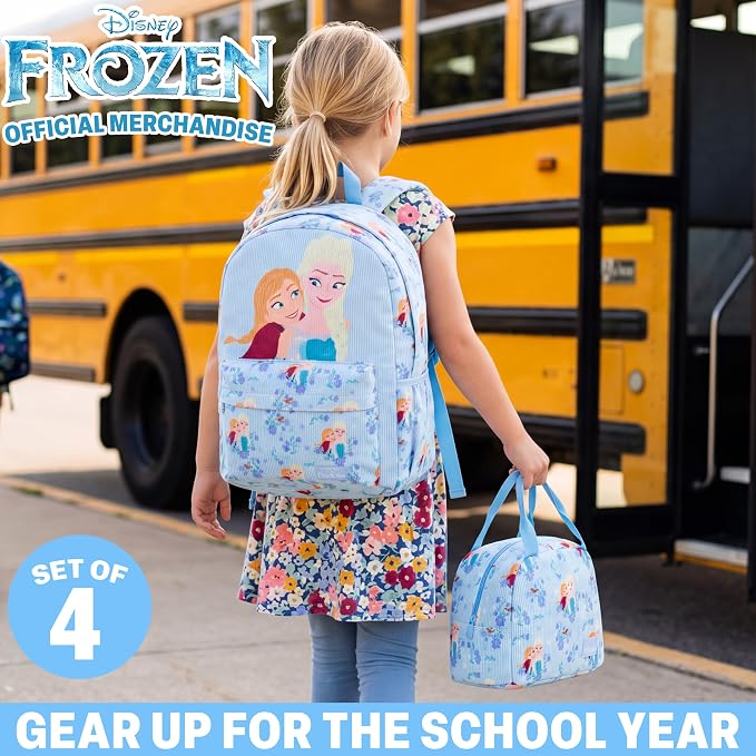 Get Trend Disney Frozen Girls Corduroy Backpack 4 Piece Set | 17 inch Bookbag with Laptop Pocket, Insulated Lunch Bag, Pencil Case & Lanyard, Back to School Gifts for Girls - Image 2