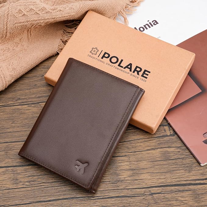 Polare Napa Leather Pilot Wallet Passport Holder RFID Blocking Tri-fold Travel Cover Document Organizer for Aviation Professionals (Coffee with AirTag Slot) - Image 5