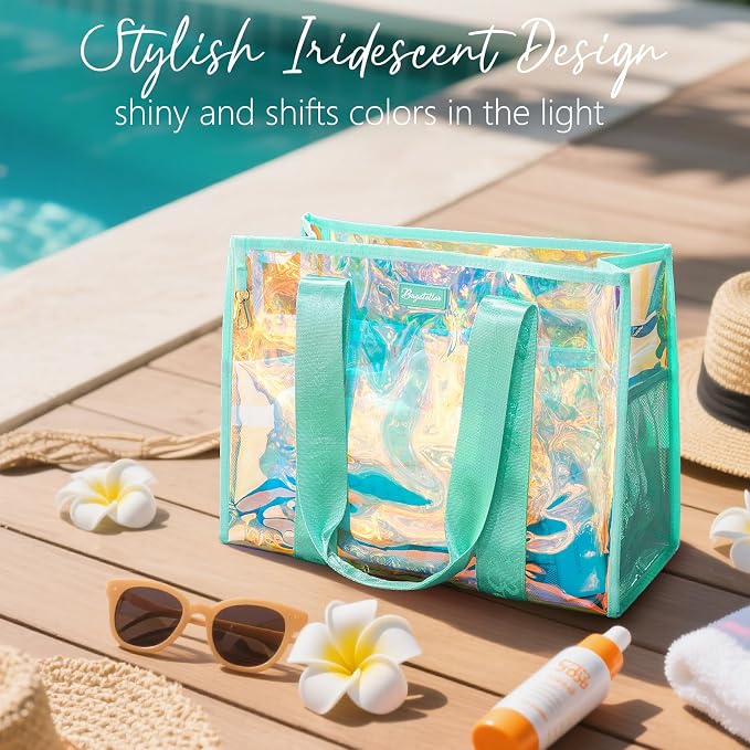 Bagstellar Iridescent Beach Bag, Jelly Tote Bag with Phone Pouch Makeup Bag | Large Beach Bags Waterproof Sandproof, Zipper Beach Tote Clear Pool Swim Boat Bag for Women Summer Travel Cruise Essentials - Image 5