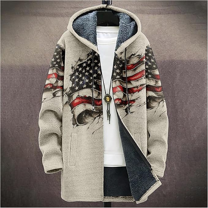 Full Zip Hoodies for Men Long Fleece Lined Knitted Hoodies with Pockets Fashion Coat Warm Cardigan for 2024