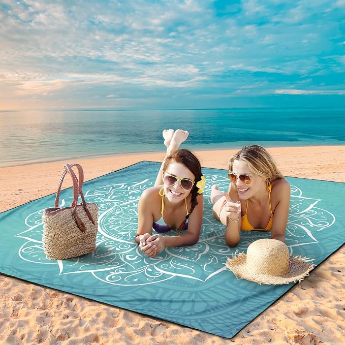 HIHOHO Beach Blanket Waterproof Sandproof Beach Mat for 1-8 Adults Quick Drying Durable Outdoor Picnic Mat for Beach Festival Travel Camping Hiking (Large Mandarin, 79"×83"(4 Person)) - Image 6