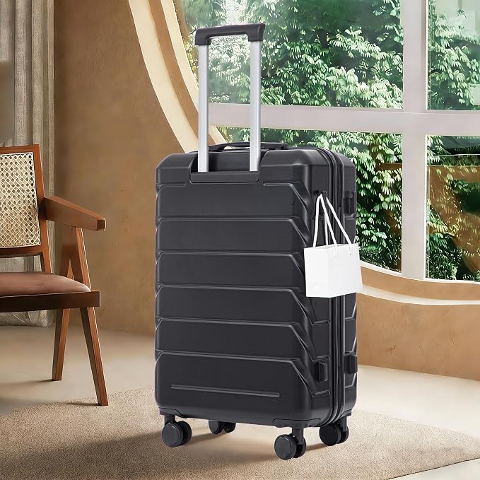 GDFStudio 28" ABS Hardshell Checked Luggage, Large Capacity Travel Suitcase with Scratch Resistant Surface, 360° Silent Spinner Wheels, Combination Lock, Telescopic Handle and Side Hooks, Black - Image 3