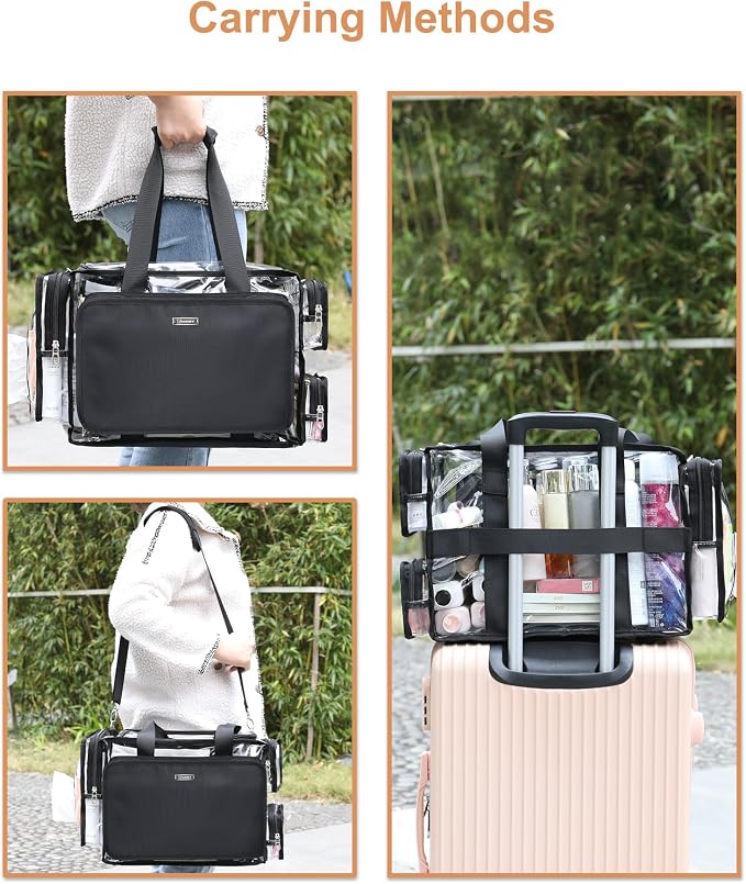 Relavel Clear Makeup Bag Extra Large Makeup Artist Kit Set, Cosmetic Storage Organizer Hair Stylist Traveling Bag, Transparent Tote Duffle Beach Toiletry Bag with Adjustable Dividers & Shoulder Strap - Image 6