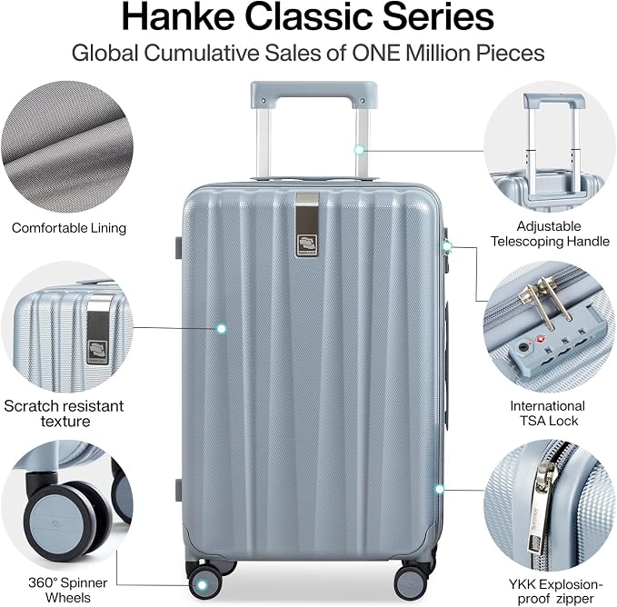 Hanke 20 Inch Carry On Luggage 22x14x9 Airline Approved Lightweight PC Hard Shell Suitcases with Wheels Travel Luggage Rolling Suitcase Travel Luggage Bag for Weekender(Gray) - Image 3