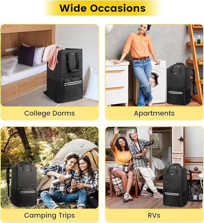 Vorspack Laundry Bag Backpack - 125L Extra Large Laundry Bags with Shoulder Straps Heavy-duty 2 in 1 Laundry Hamper Basket for College Dorm Camp Laundromat Room Essentials - Black - Image 7