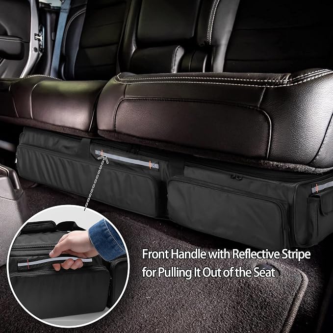 samdew Under Seat Storage Bag for SuperCrew Cab & Crew Cab, Large, Bag Only | Back Seat Organizer for Most Full Size Trucks, Dual-Compartment, with 2 Inner Dividers, Anti-slip Bottom & Multi-pockets - Image 7