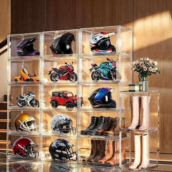XXX-Large Extra Large Acrylic Display Case 17.3'' x 13'' x 13'' Transparent Sneaker Shoe Organizer Clear Plastic Stackable Boot & Shoe Boxes Large Showcase for Helmet, Handbag, Figures Collectibles - Image 7