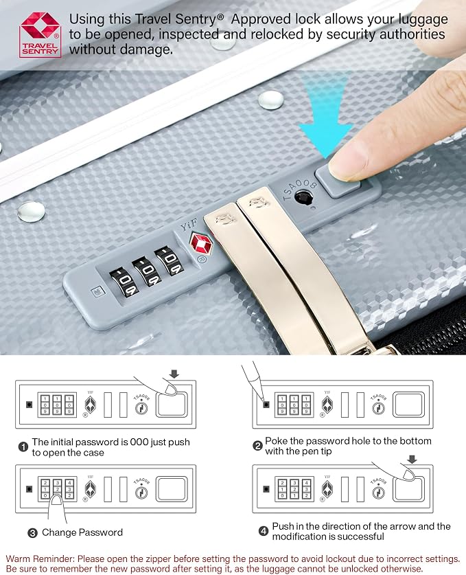 Hanke 20 Inch Carry On Suitcase PC Hardshell Luggage Top Open Aluminum Frame Rolling Suitcases with Wheels Travel Luggage for Woman Men Gifts.(Grey) - Image 7