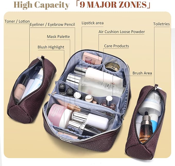 BOYATU Travel Makeup Bags for Women: Vintage Roman Column Texture | Each Journey, Quiet Luxury Serenity - 3 Pcs Set Large Capacity Cosmetic Bag Organizer Toiletry Purse(coffee) - Image 5